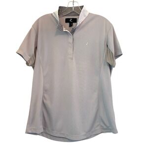 Horze Equestrian Show Shirt Women's Sz 14 Grey Short Sleeve Snap Performance Top